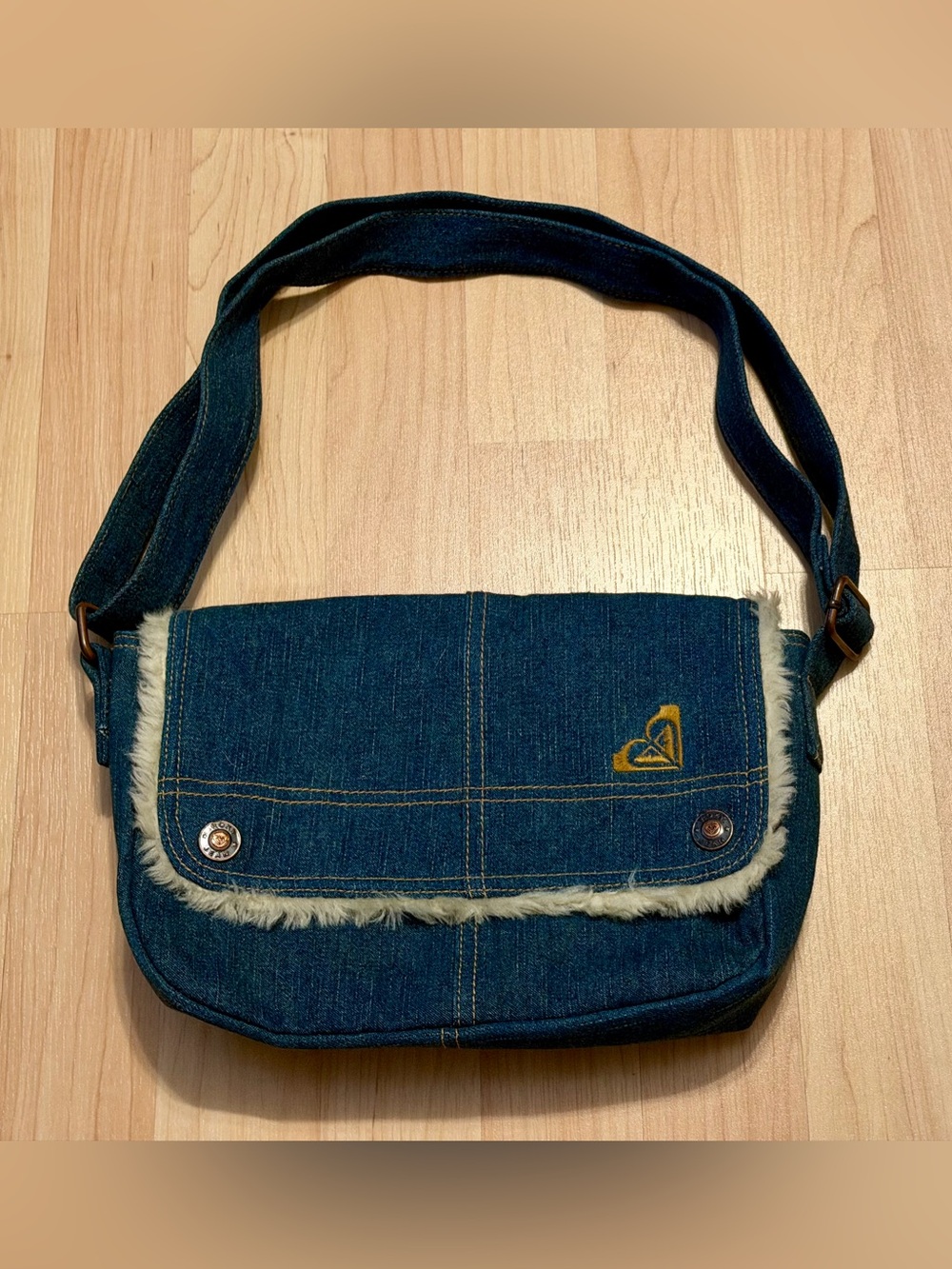 Roxy Jean Vintage Y2K Denim Sherpa Shoulder Purse Bag Satchel Women's Surf Swim - Picture 2 of 6